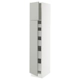SEKTION / MAXIMERA High cb w 2 doors/shelves/5 drawers, white/Havstorp light gray, 15x24x80 "