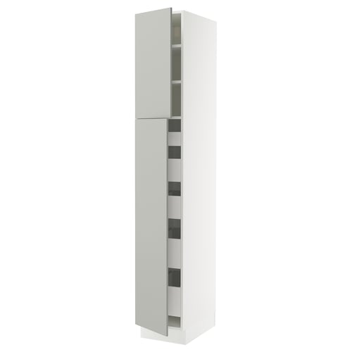 SEKTION tall kitchen cabinet, white, modern design, sleek drawers, sturdy frame, adjustable shelves.
