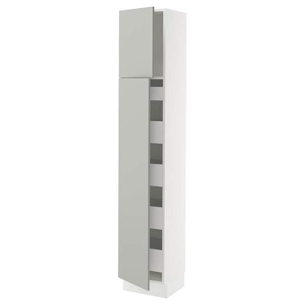 SEKTION / MAXIMERA High cb w 2 doors/shelves/5 drawers, white/Havstorp light gray, 15x15x80 "