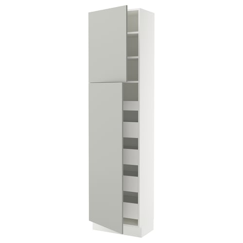 SEKTION kitchen cabinet, light grey, sleek design, tall with shelves.