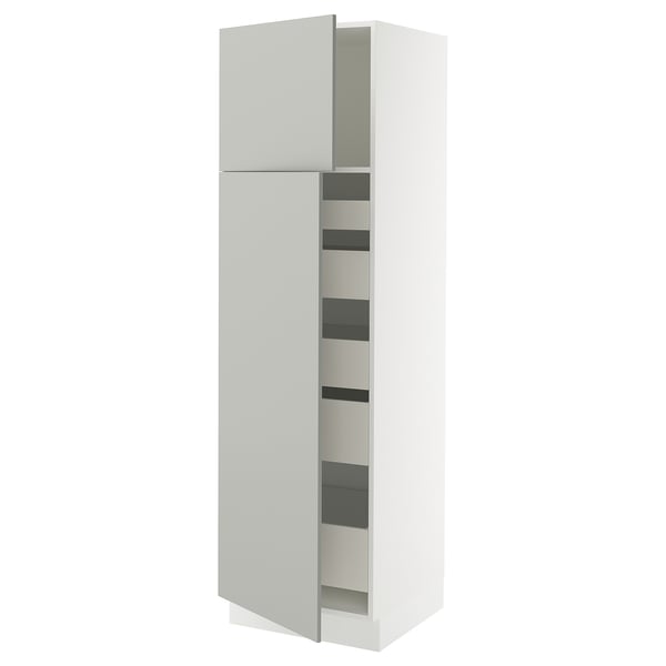 SEKTION / MAXIMERA High cb w 2 doors/shelves/5 drawers, white/Havstorp light gray, 24x24x80 "
