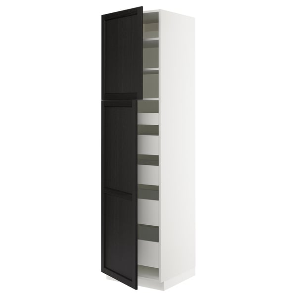 SEKTION / MAXIMERA High cb w 2 doors/shelves/5 drawers, white/Lerhyttan black stained, 24x24x90 "