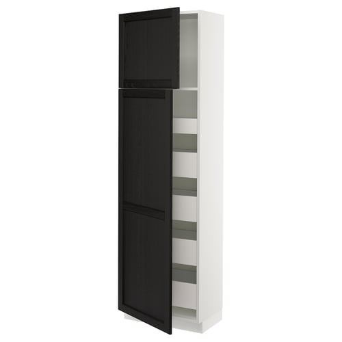 SEKTION kitchen storage cabinet, white with black stained wood doors, traditional design.