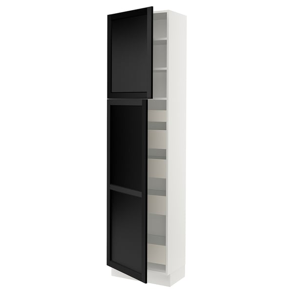 SEKTION / MAXIMERA High cb w 2 doors/shelves/5 drawers, white/Lerhyttan black stained, 24x15x90 "