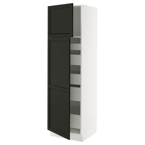 Black-stained ikea SEKTION cabinet with white frame and adjustable shelves.