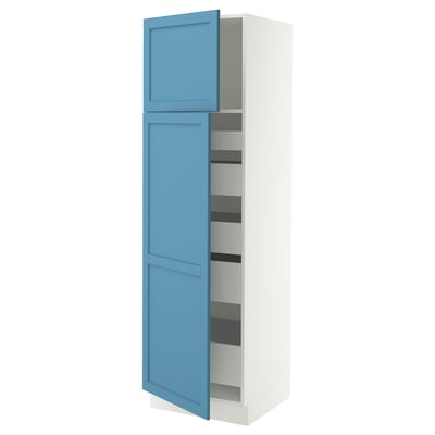 SEKTION / MAXIMERA High cb w 2 doors/shelves/5 drawers, white/Lerhyttan blue, 24x24x80 "