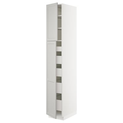 SEKTION / MAXIMERA High cb w 2 doors/shelves/5 drawers, white/Lerhyttan light gray, 15x24x90 "