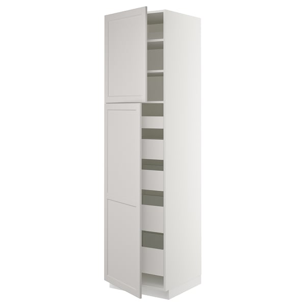 SEKTION / MAXIMERA High cb w 2 doors/shelves/5 drawers, white/Lerhyttan light gray, 24x24x90 "
