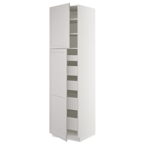 Ikea SEKTION white kitchen cabinet with adjustable shelves and drawers, light grey lerhyttan fronts.