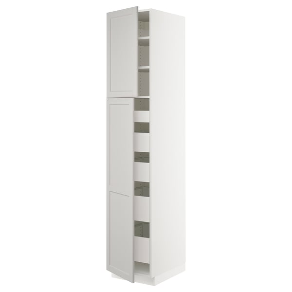 SEKTION / MAXIMERA High cb w 2 doors/shelves/5 drawers, white/Lerhyttan light gray, 18x24x90 "