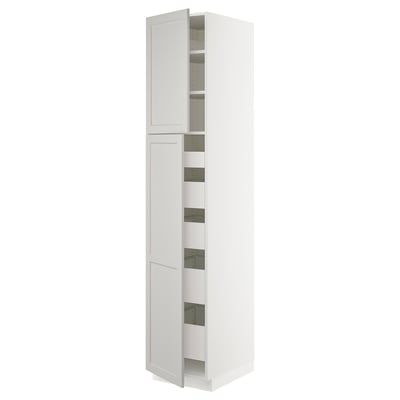 SEKTION / MAXIMERA High cb w 2 doors/shelves/5 drawers, white/Lerhyttan light gray, 18x24x90 "