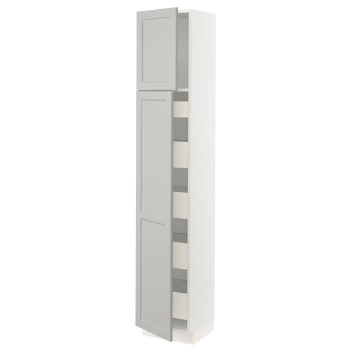 SEKTION light grey cabinet with doors and drawers.