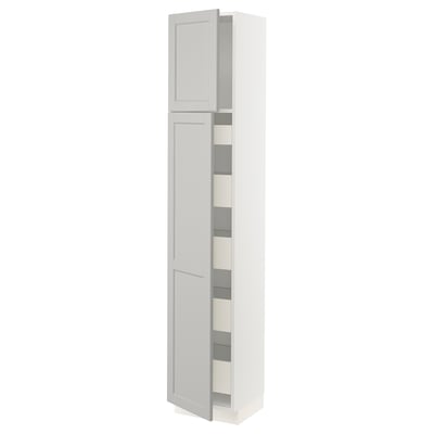 SEKTION / MAXIMERA High cb w 2 doors/shelves/5 drawers, white/Lerhyttan light gray, 15x15x80 "