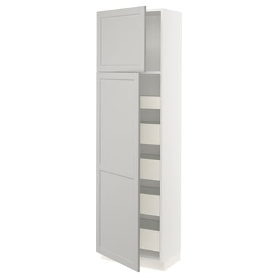 SEKTION / MAXIMERA High cb w 2 doors/shelves/5 drawers, white/Lerhyttan light gray, 24x15x80 "