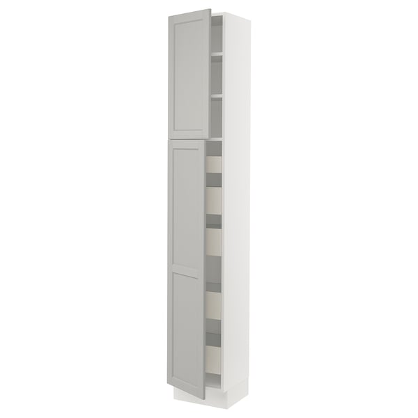 SEKTION / MAXIMERA High cb w 2 doors/shelves/5 drawers, white/Lerhyttan light gray, 15x15x90 "