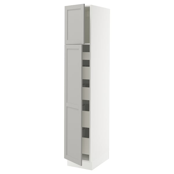 SEKTION / MAXIMERA High cb w 2 doors/shelves/5 drawers, white/Lerhyttan light gray, 15x24x80 "
