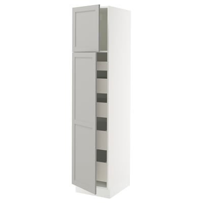 SEKTION / MAXIMERA High cb w 2 doors/shelves/5 drawers, white/Lerhyttan light gray, 18x24x80 "