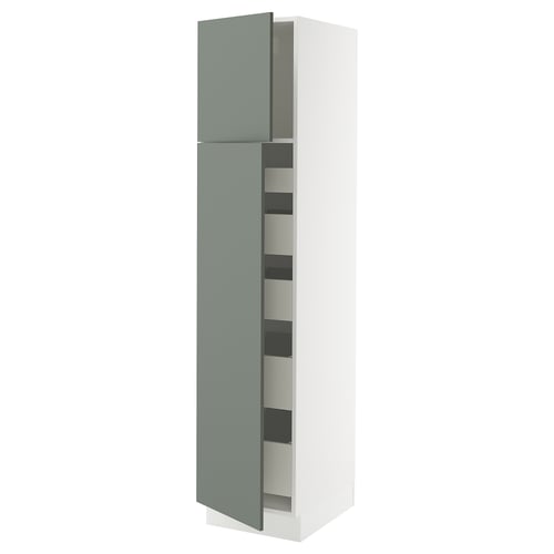 Ikea SEKTION kitchen cabinet, grey-green, with adjustable shelves and pull-out drawers.