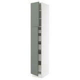 SEKTION / MAXIMERA High cb w 2 doors/shelves/5 drawers, white/Nickebo matte grey-green, 15x24x90 "
