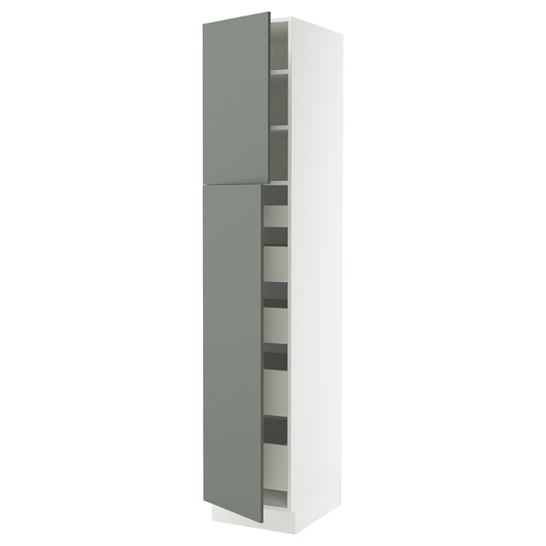 SEKTION / MAXIMERA High cb w 2 doors/shelves/5 drawers, white/Nickebo matte grey-green, 18x24x90 "