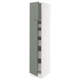 SEKTION / MAXIMERA High cb w 2 doors/shelves/5 drawers, white/Nickebo matte grey-green, 15x24x80 "