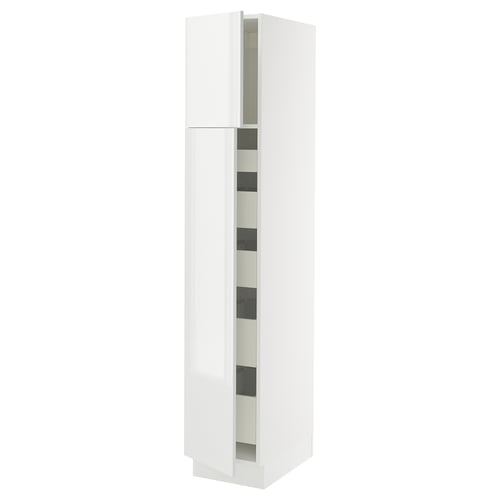 A white SEKTION kitchen cabinet with high-gloss, modern design and adjustable shelves.
