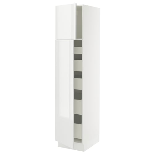 High-gloss white SEKTION kitchen cabinet with adjustable shelves.