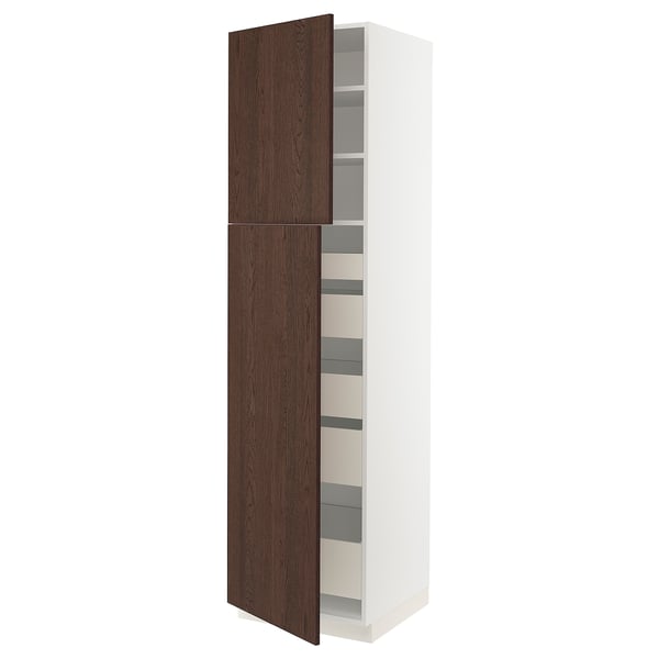 SEKTION / MAXIMERA High cb w 2 doors/shelves/5 drawers, white/Sinarp brown, 24x24x90 "