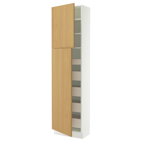 SEKTION cabinet, light wood, modern design, open door, shelves inside, white background.