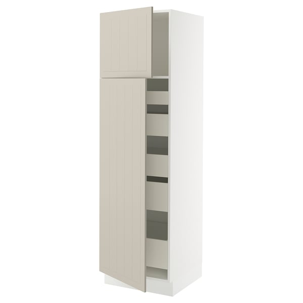 SEKTION / MAXIMERA High cb w 2 doors/shelves/5 drawers, white/Stensund beige, 24x24x80 "