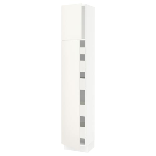 White SEKTION kitchen cabinet with veddinge smooth fronts, tall and rectangular.