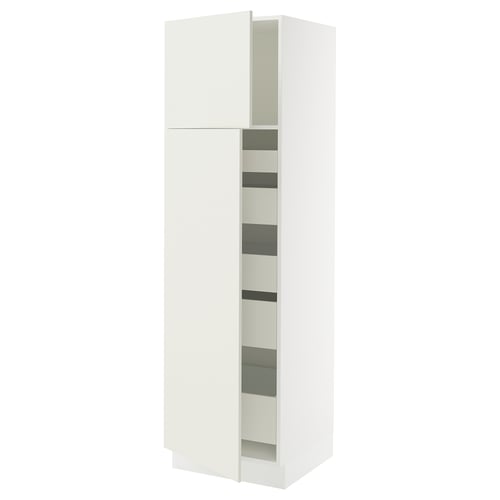 A white SEKTION kitchen cabinet with adjustable shelves and dampened hinges.