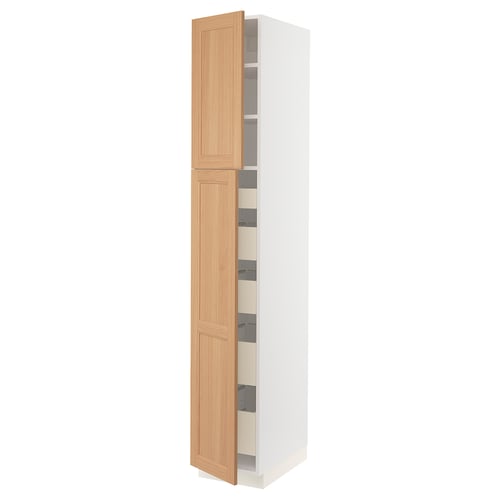 The SEKTION kitchen cabinet with vedhamn oak doors, featuring an adjustable shelf and soft-close hinges.