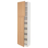 SEKTION / MAXIMERA High cb w 2 doors/shelves/5 drawers, white/Vedhamn oak, 24x15x90 "