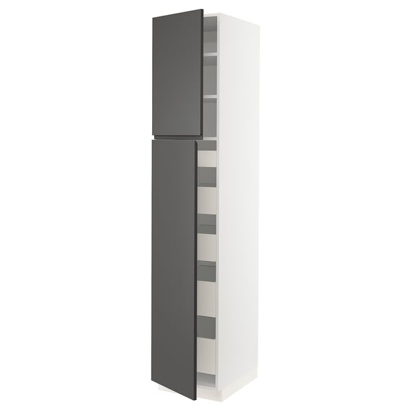 SEKTION / MAXIMERA High cb w 2 doors/shelves/5 drawers, white/Voxtorp dark gray, 18x24x90 "