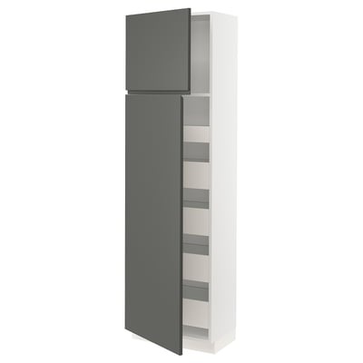 Ikea SEKTION kitchen cabinet, dark grey, tall, modern, with shelves.