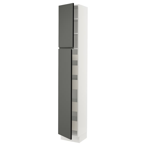 SEKTION / MAXIMERA High cb w 2 doors/shelves/5 drawers, white/Voxtorp dark gray, 15x15x90 "