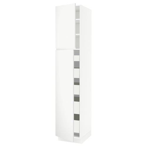 SEKTION white kitchen cabinet, modern minimalist design with integrated handles, adjustable shelves, and 25-year guarantee.