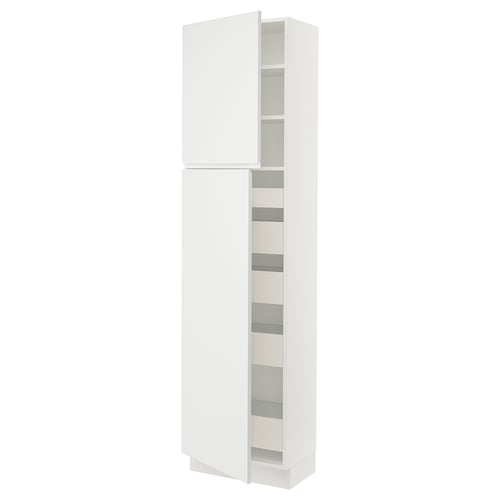 Ikea SEKTION white kitchen cabinet, matte finish, two doors, full-height with adjustable shelves.