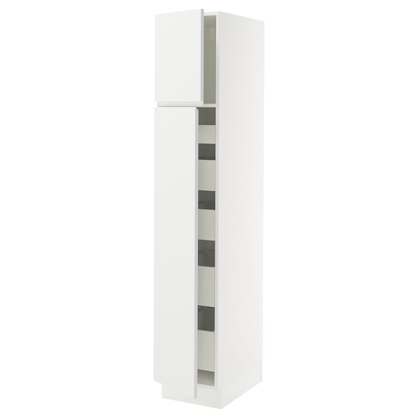 SEKTION / MAXIMERA High cb w 2 doors/shelves/5 drawers, white/Voxtorp matte white, 15x24x80 "