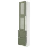 SEKTION / MAXIMERA High cb w 2 glass drs/2 drawers, white/Axstad gray-green, 18x15x90 "