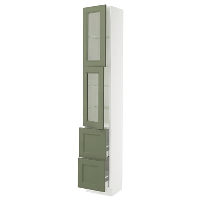 SEKTION / MAXIMERA High cb w 2 glass drs/2 drawers, white/Axstad gray-green, 15x15x90 "