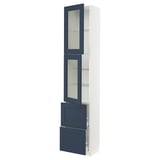 SEKTION / MAXIMERA High cb w 2 glass drs/2 drawers, white Axstad/matte blue, 18x15x90 "
