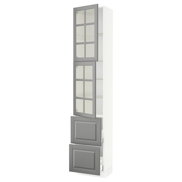 SEKTION / MAXIMERA High cb w 2 glass drs/2 drawers, white/Bodbyn gray, 18x15x90 "