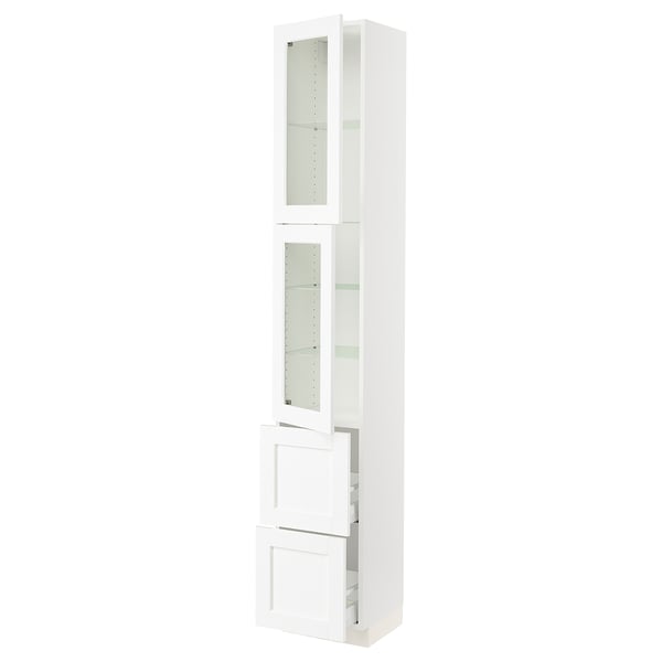 SEKTION / MAXIMERA High cb w 2 glass drs/2 drawers, white Enköping/white wood effect, 15x15x90 "