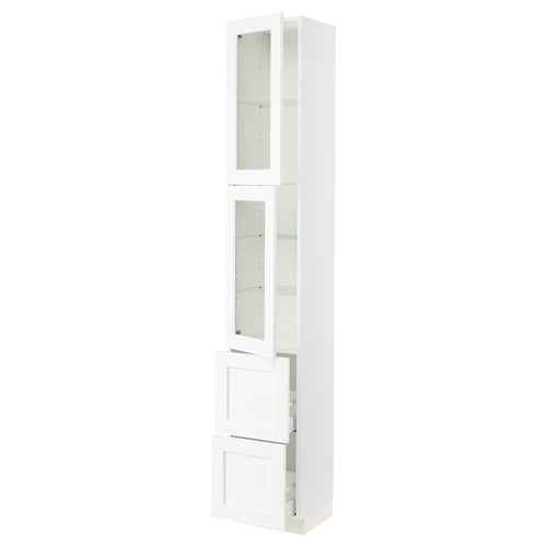 SEKTION kitchen unit: tall, white, glass doors, adjustable shelves, sleek design