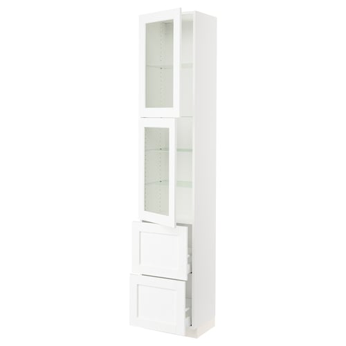 SEKTION kitchen cabinet with glass doors, white, rectangular shape, modern design, adjustable shelves.