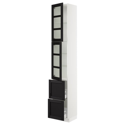 Ikd SEKTION cabinet, white with black stained glass doors.