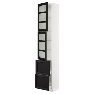 SEKTION / MAXIMERA High cb w 2 glass drs/2 drawers, white/Lerhyttan black stained, 18x15x90 "