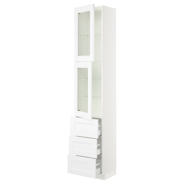 SEKTION / MAXIMERA High cb w 2 glass drs/3 drawers, white/Axstad matte white, 18x15x90 "